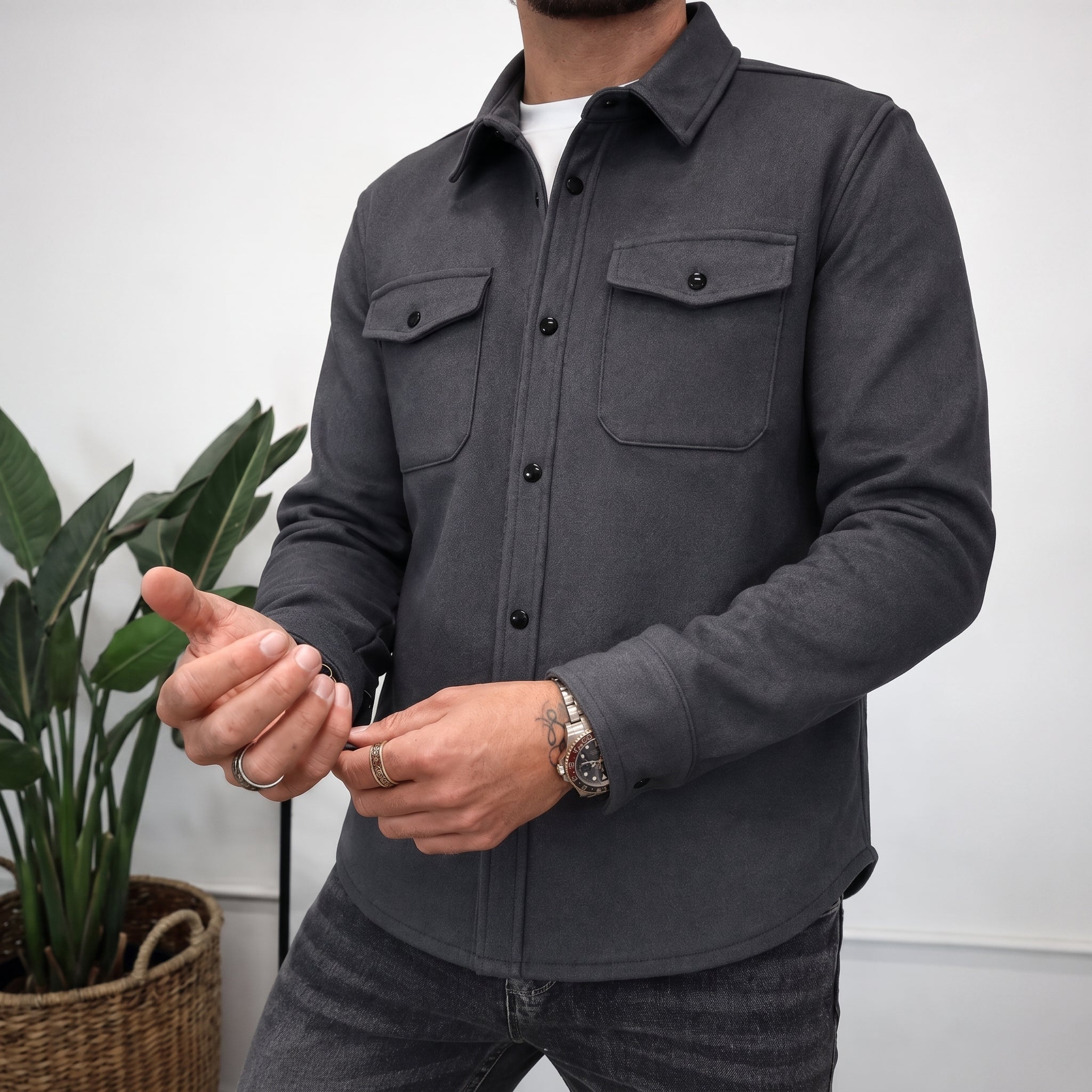 Friedrich - Heren Relaxed Fit Shirt Jacket met Dubbele Borstzakken