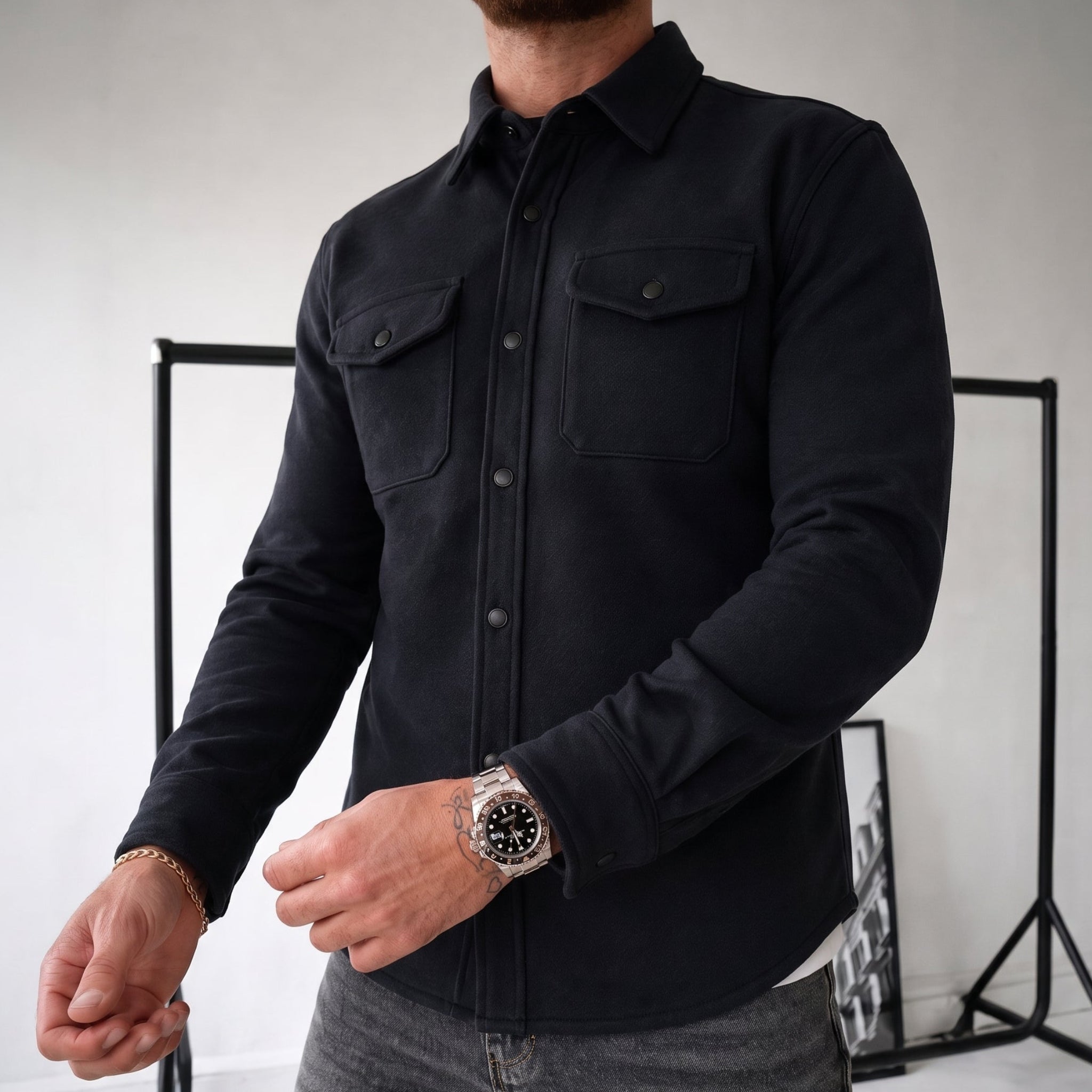 Friedrich - Heren Relaxed Fit Shirt Jacket met Dubbele Borstzakken