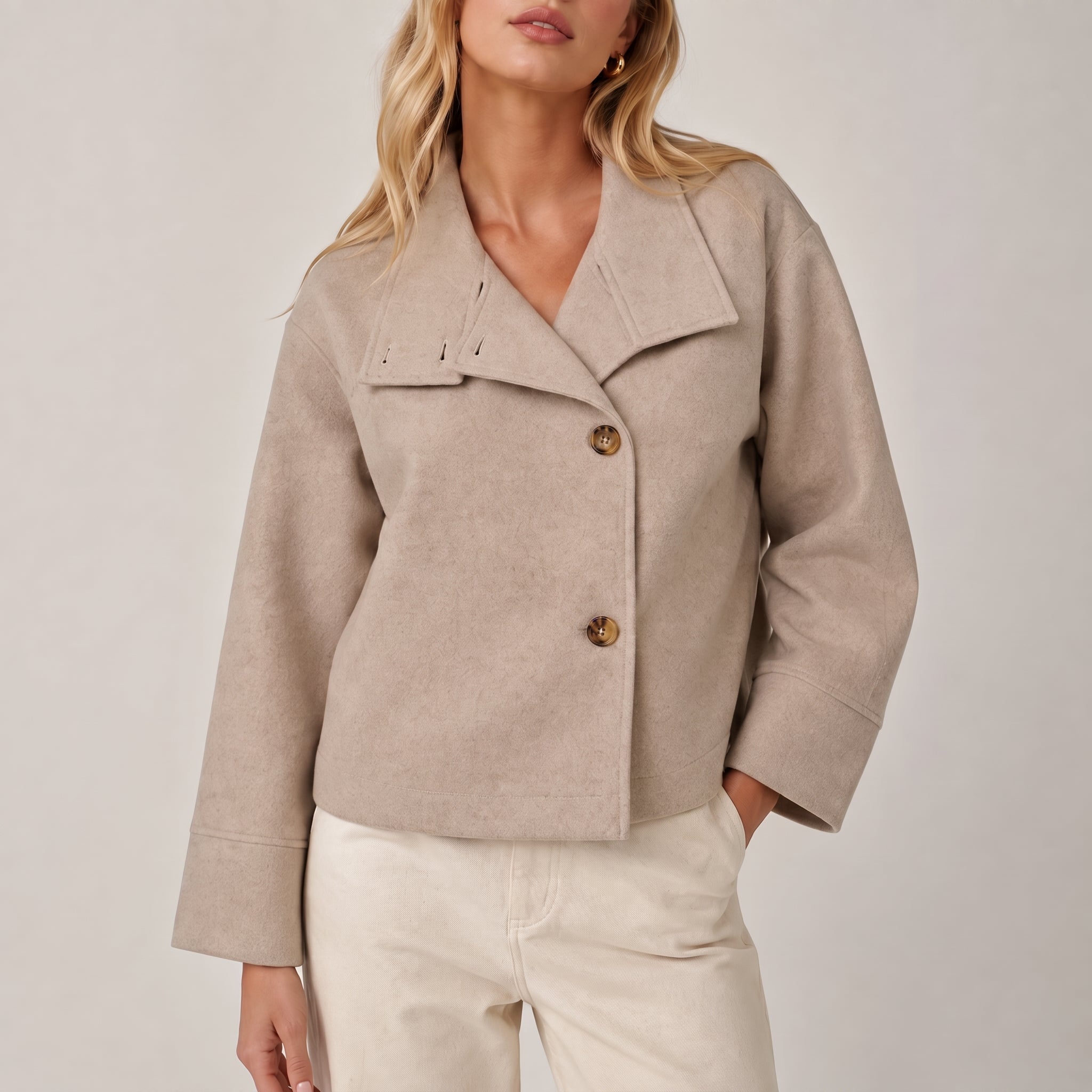 Charlotte - Dames Boxy Cropped Funnel Neck Jas