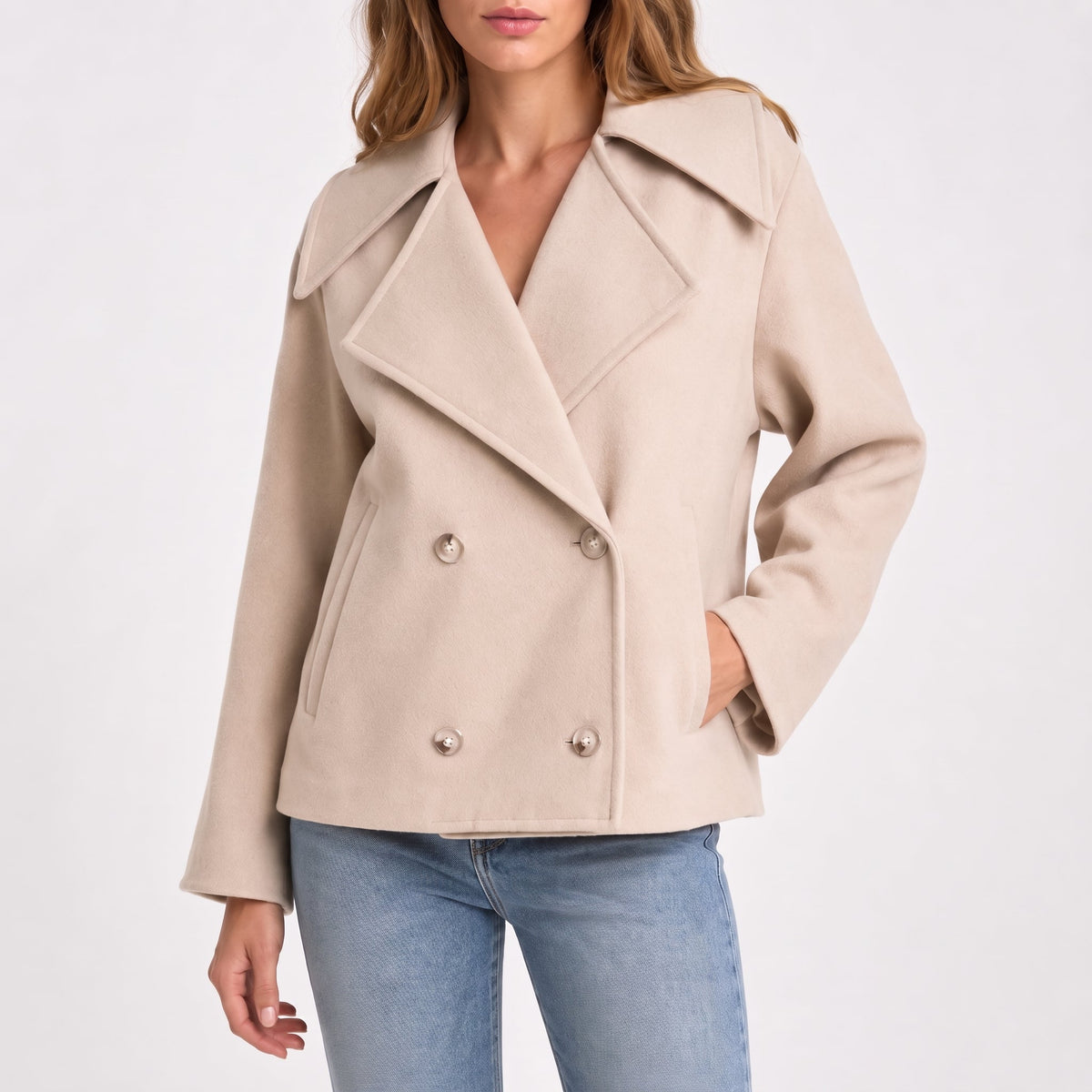 Charlotte - Dames Cropped Dubbelzijdig Jacket met Brede Revers