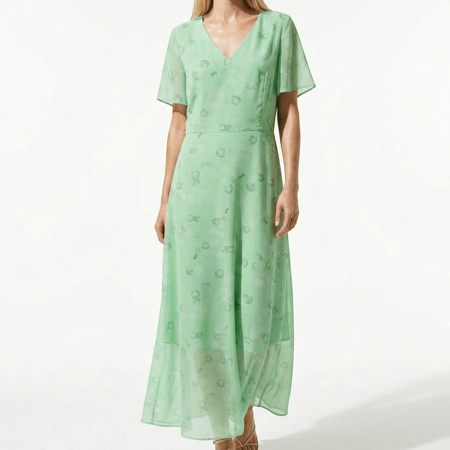 Ava – Dames Zomer Bloemenprint Chiffon Maxi Jurk