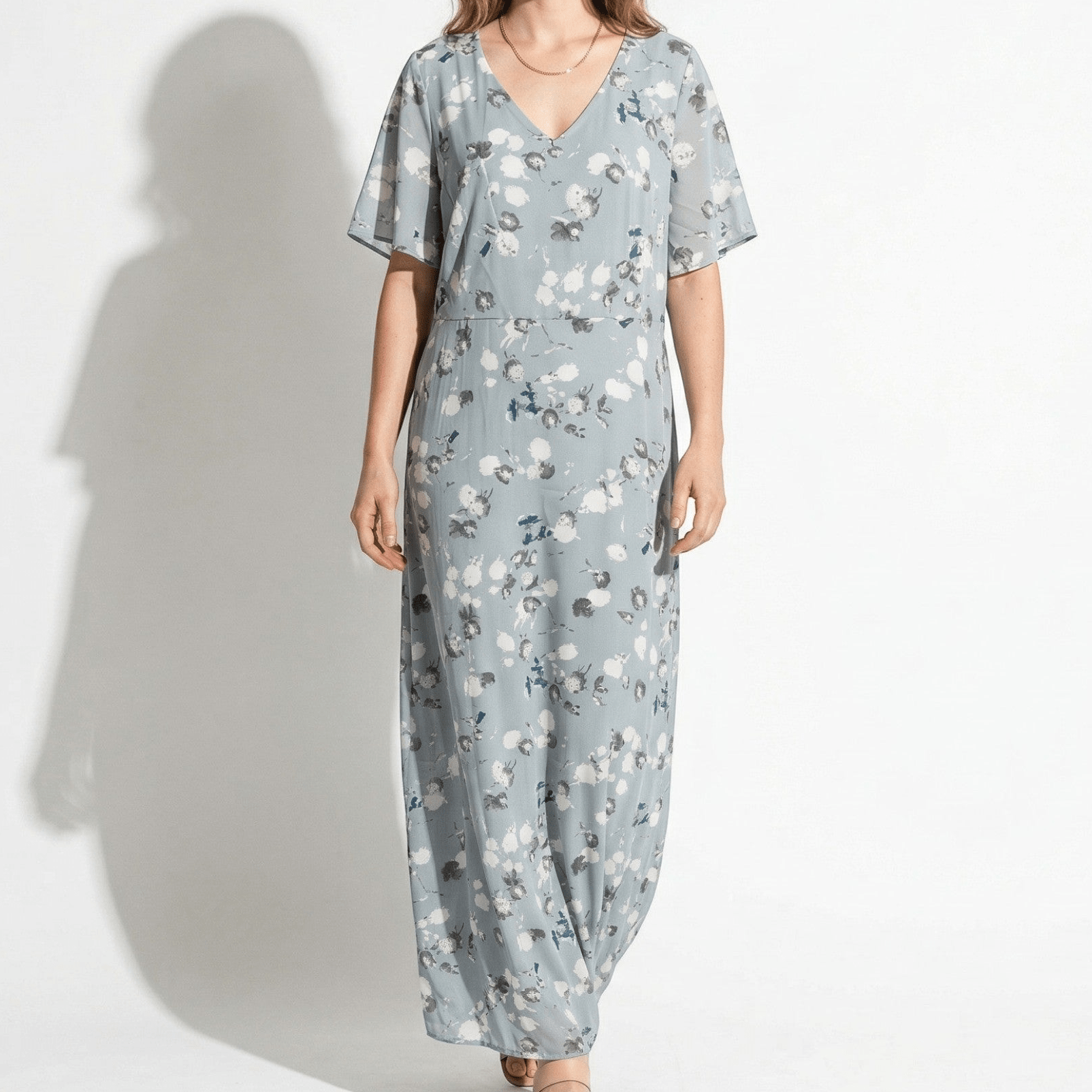 Ava – Dames Zomer Bloemenprint Chiffon Maxi Jurk