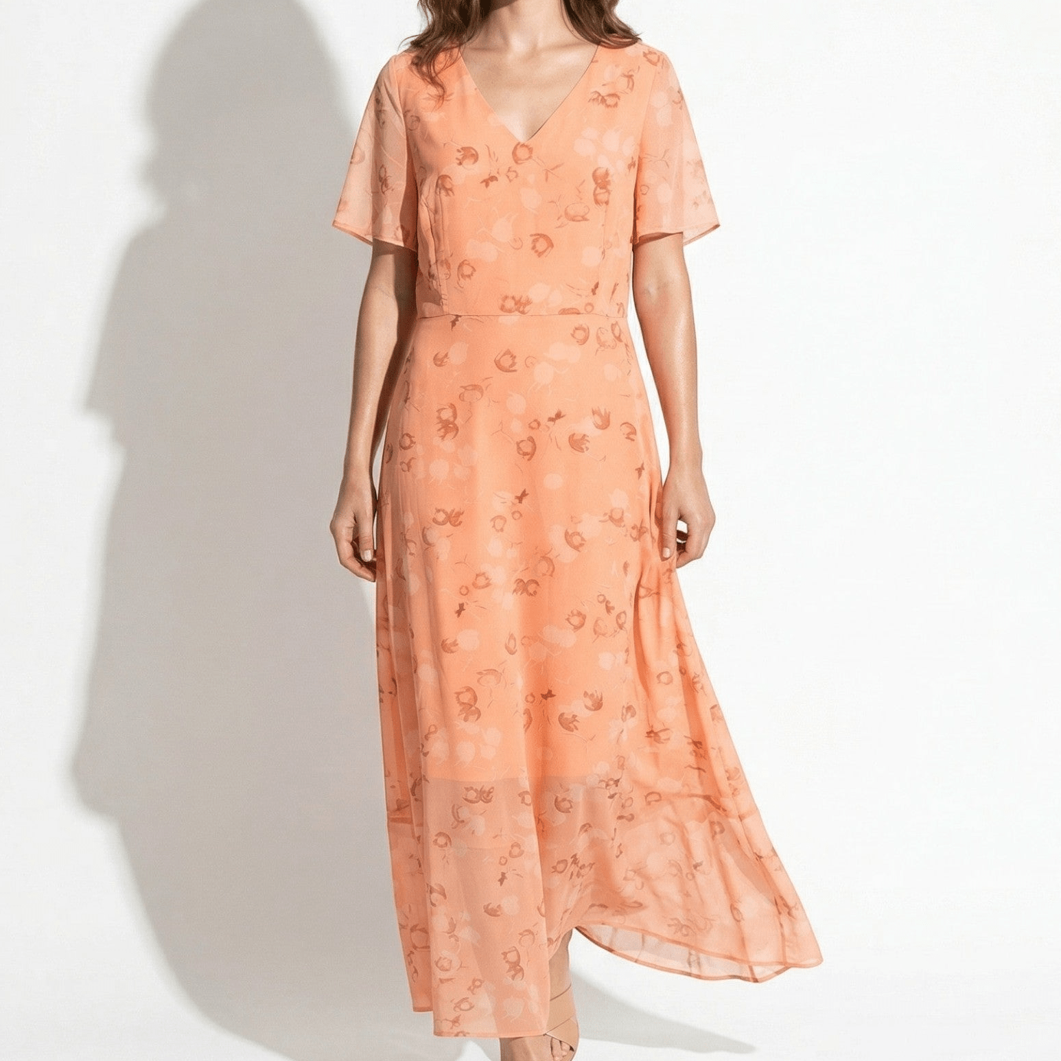 Ava – Dames Zomer Bloemenprint Chiffon Maxi Jurk