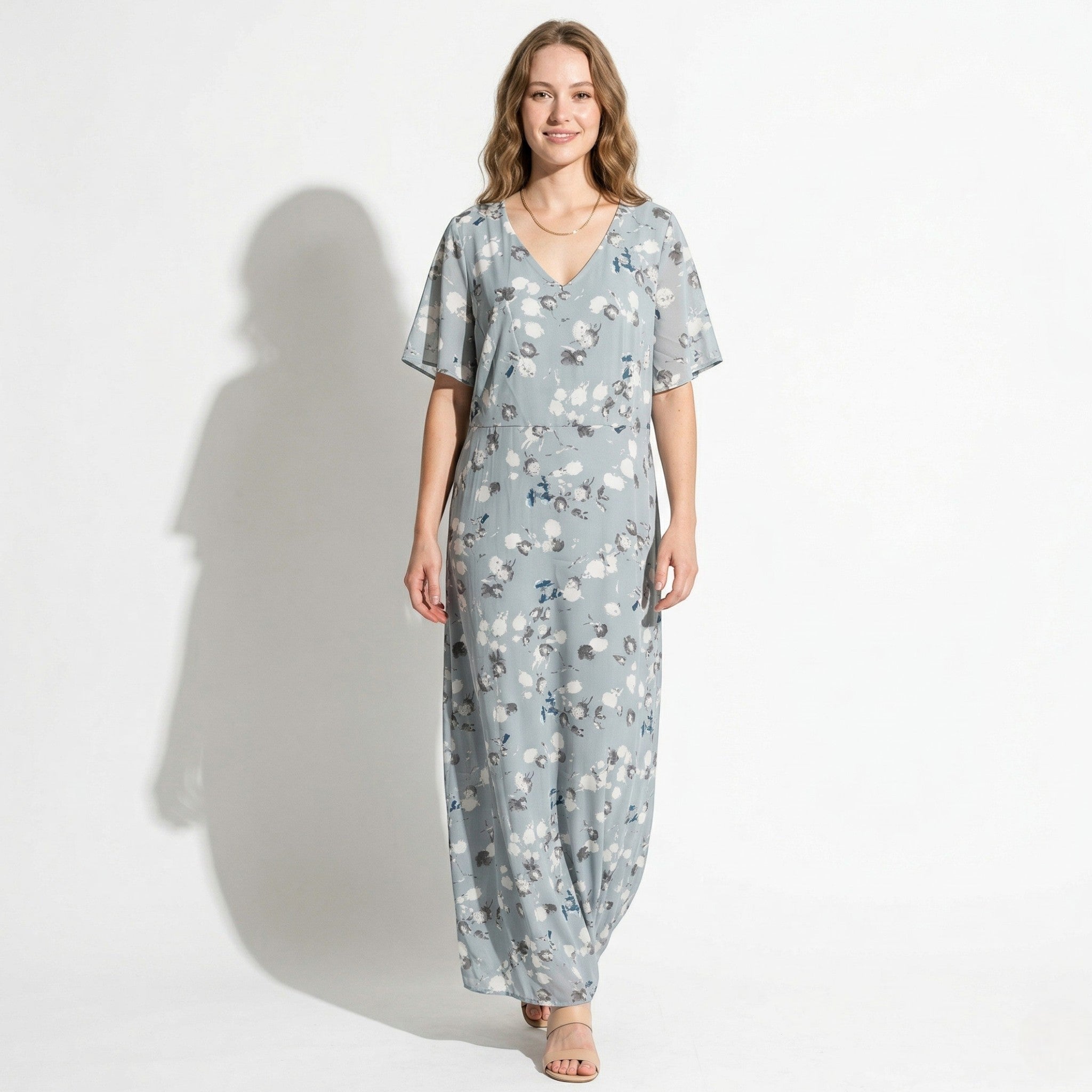 Ava – Dames Zomer Bloemenprint Chiffon Maxi Jurk