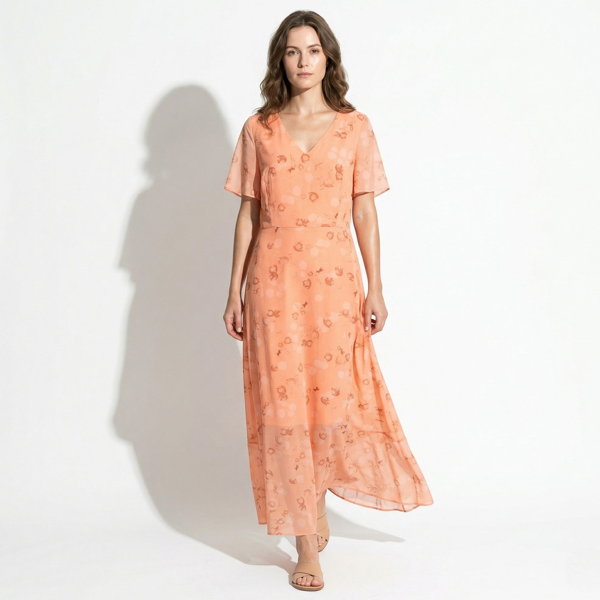 Ava – Dames Zomer Bloemenprint Chiffon Maxi Jurk