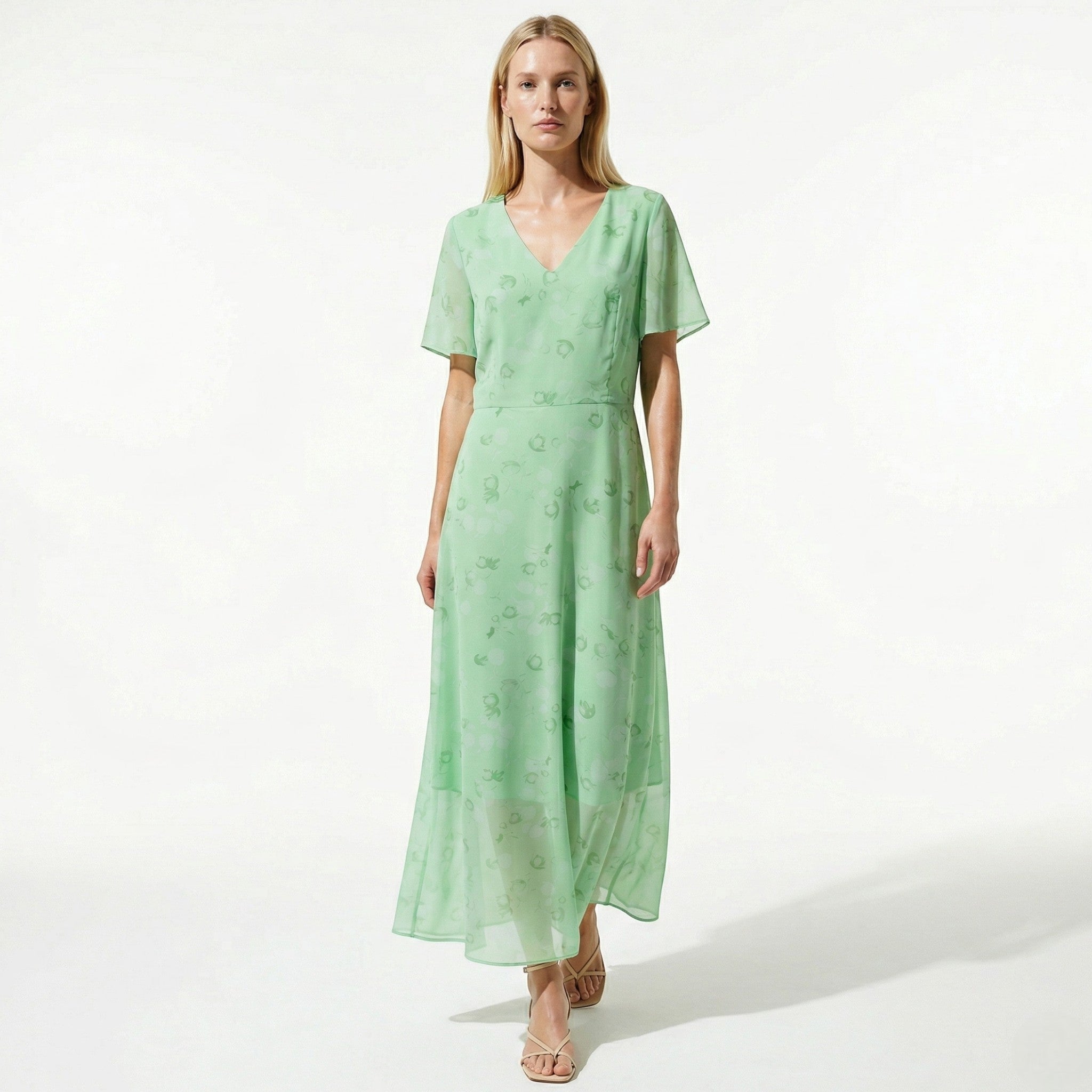 Ava – Dames Zomer Bloemenprint Chiffon Maxi Jurk