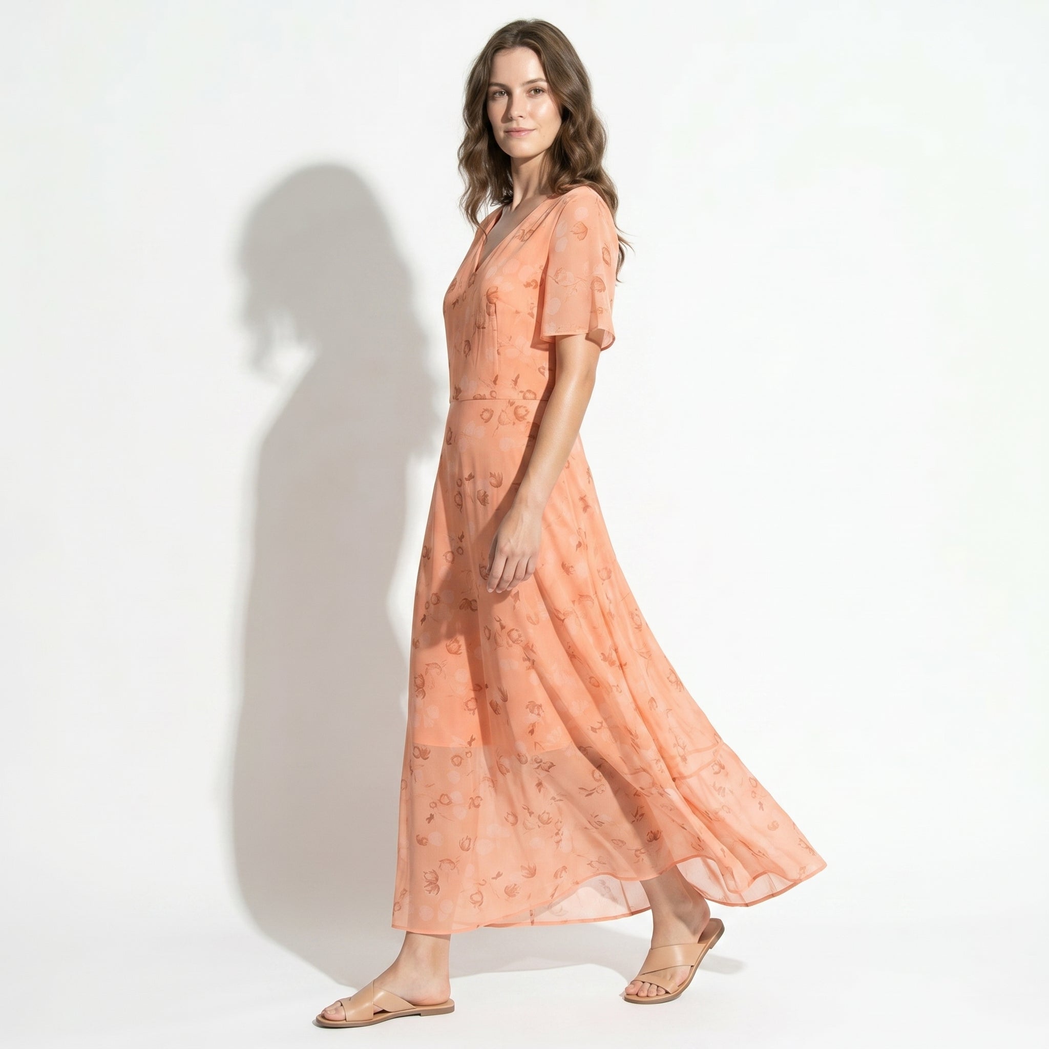 Ava – Dames Zomer Bloemenprint Chiffon Maxi Jurk