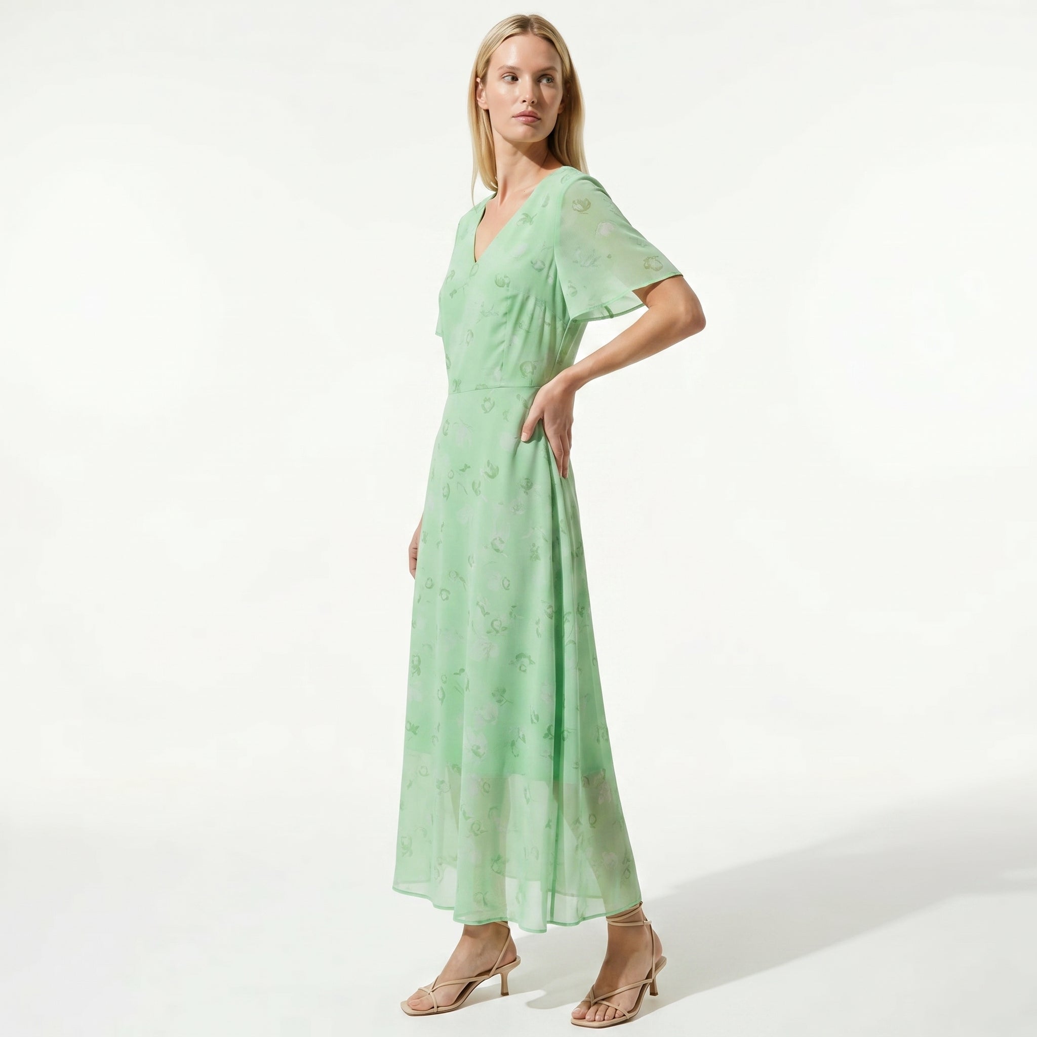 Ava – Dames Zomer Bloemenprint Chiffon Maxi Jurk
