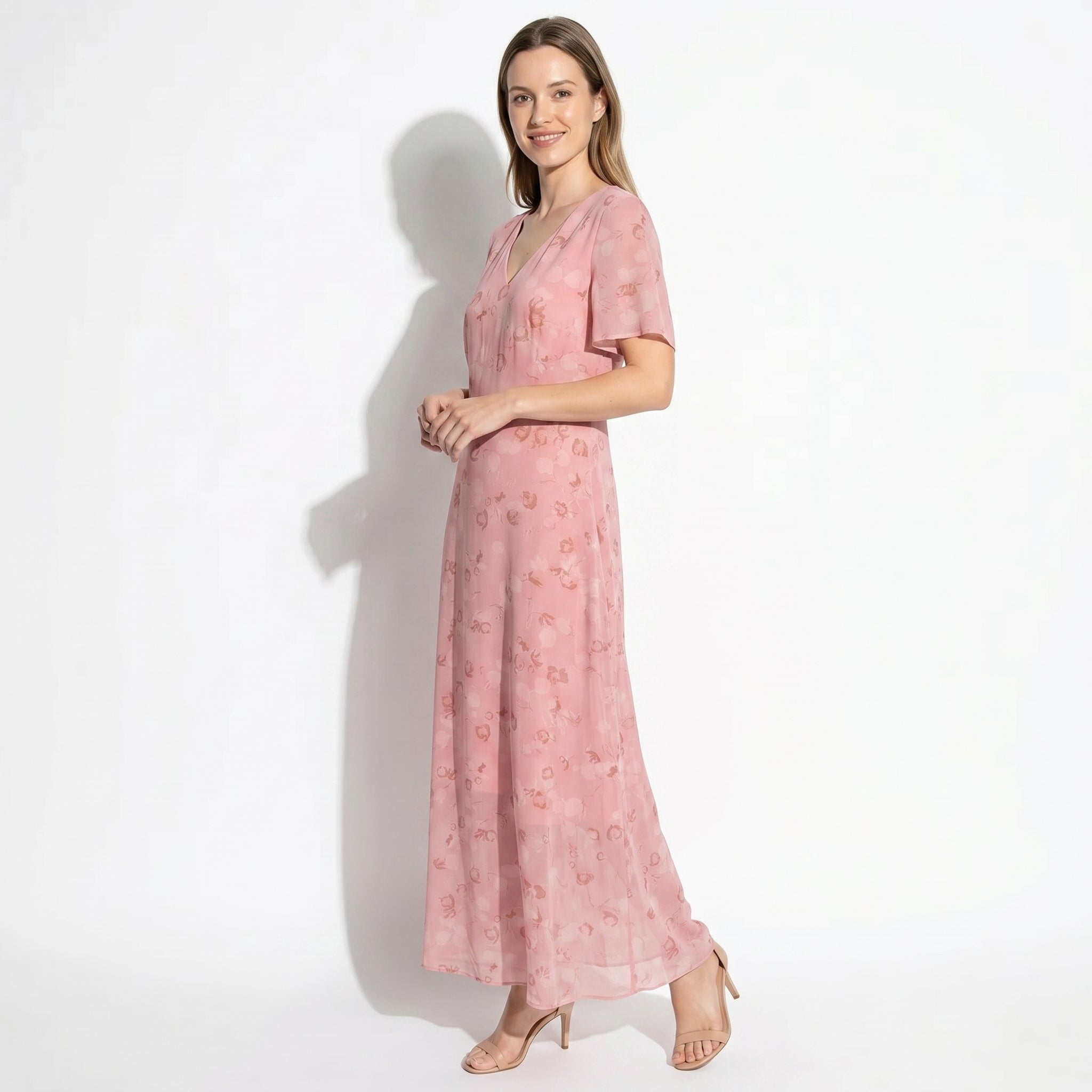 Ava – Dames Zomer Bloemenprint Chiffon Maxi Jurk