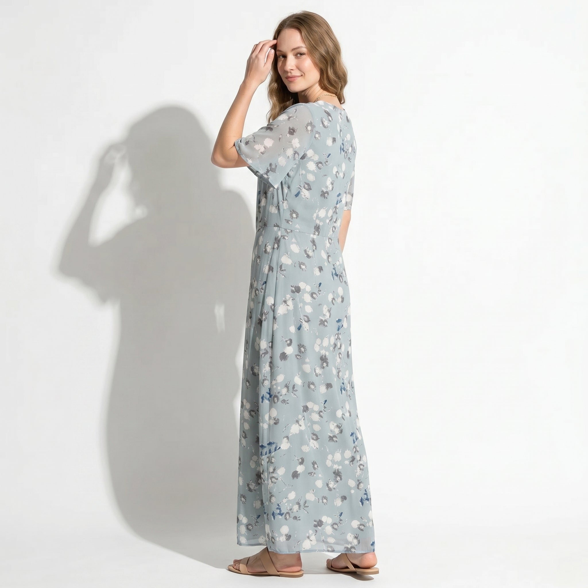Ava – Dames Zomer Bloemenprint Chiffon Maxi Jurk