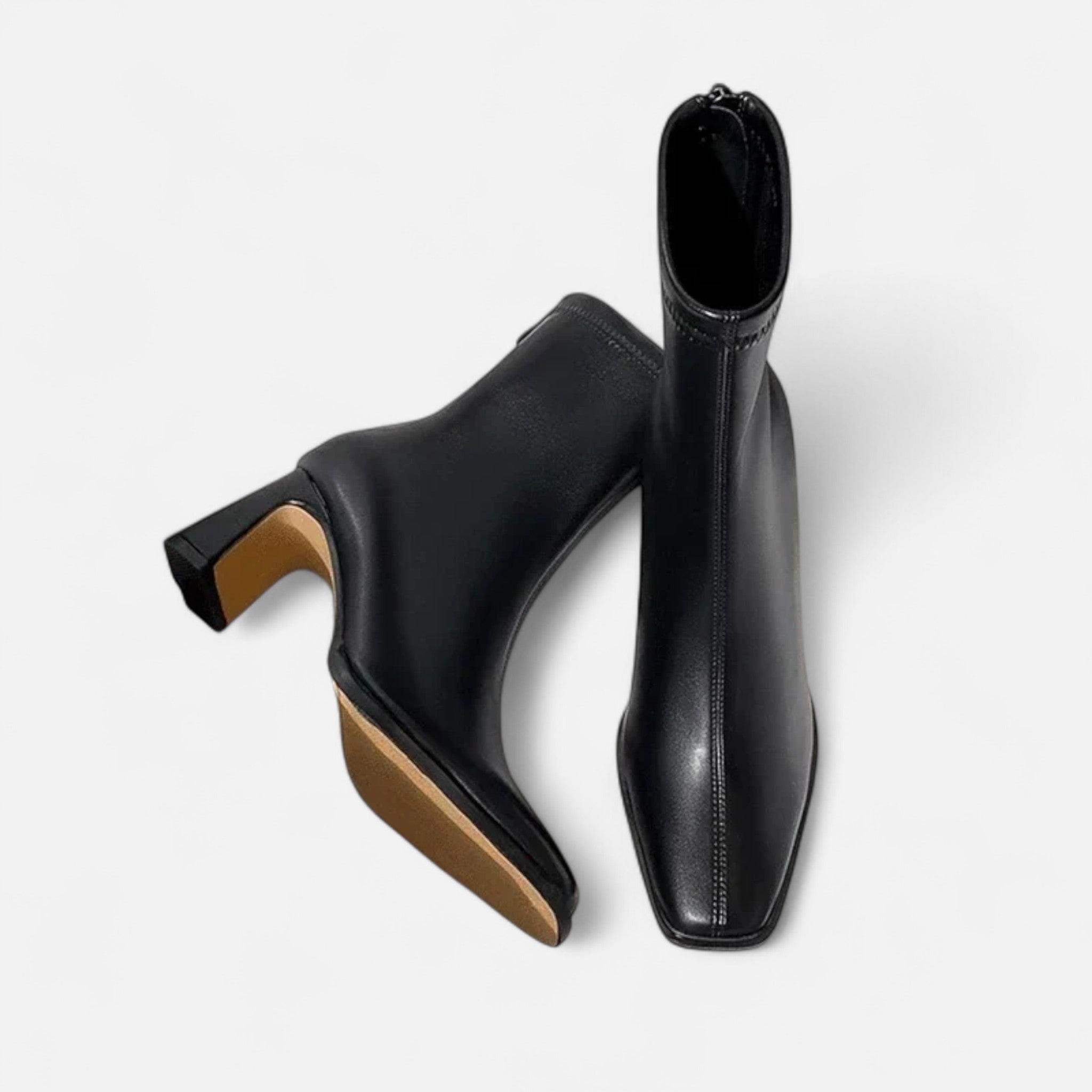 Camélia – Damen Leder Stiefeletten mit eckiger Spitze & Absatz - Stiefel - Temala