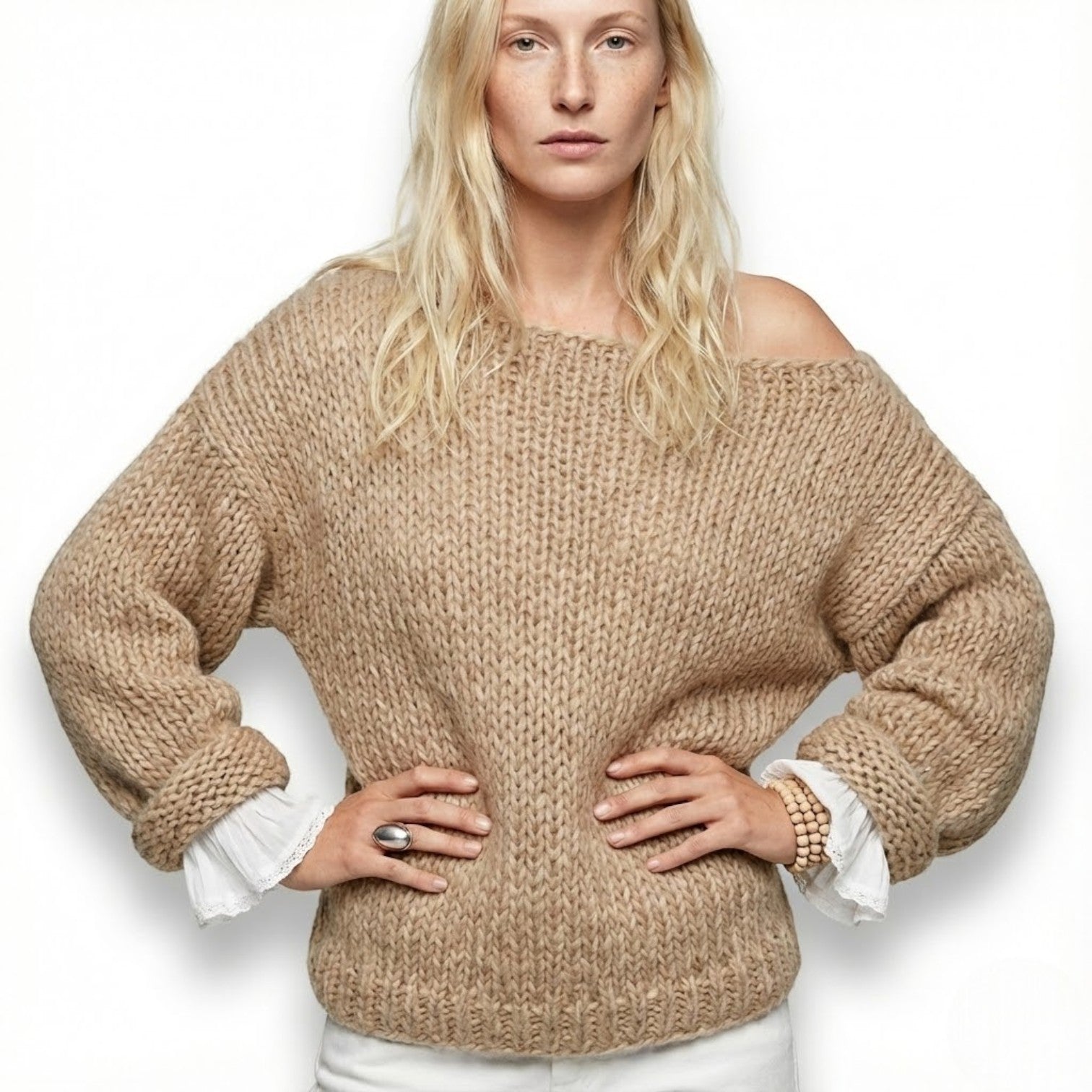 Inès – Damen Wolle Grobstrickpullover - Pullover - Temala