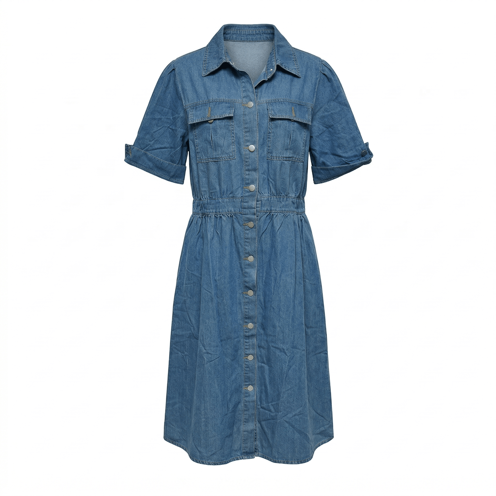 Isabelle – Dames Zomer Denim Midi Jurk met Knopenlijst