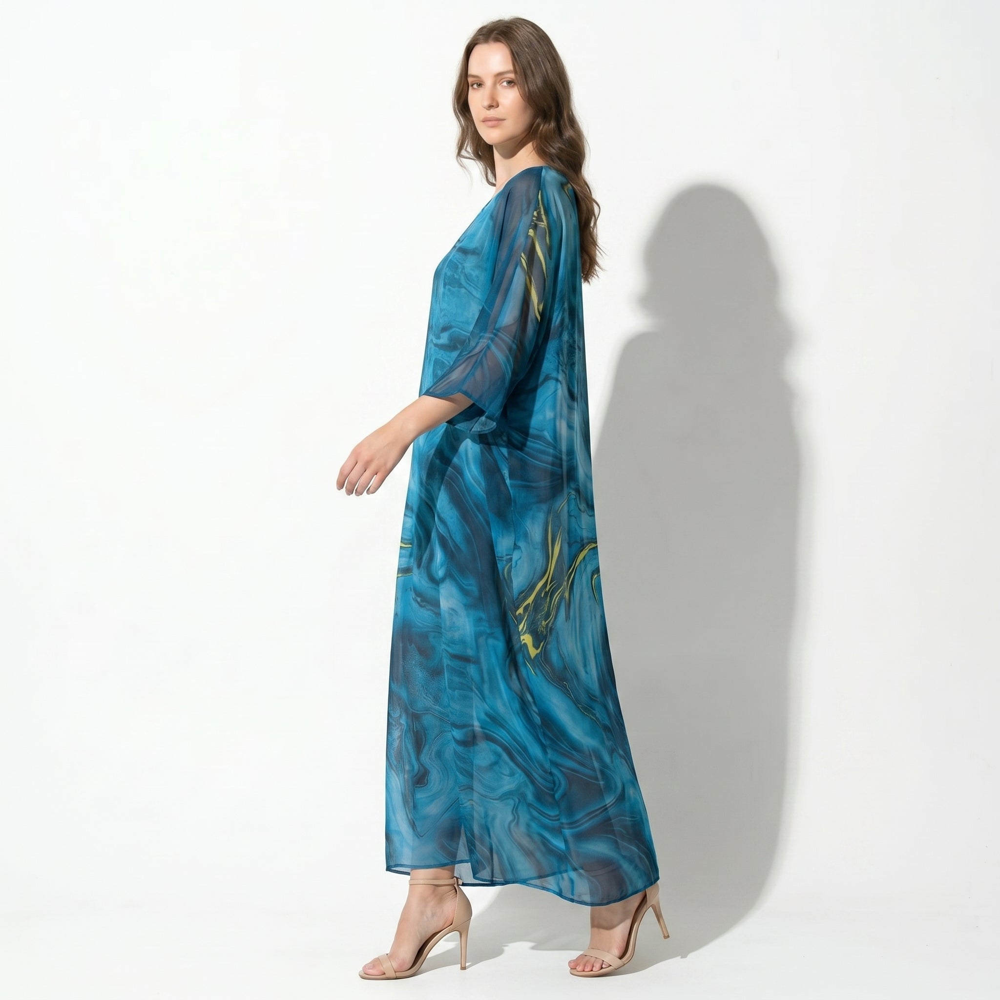 Lara - Dames Relaxed Fit Zomer Marmerprint Maxi Jurk