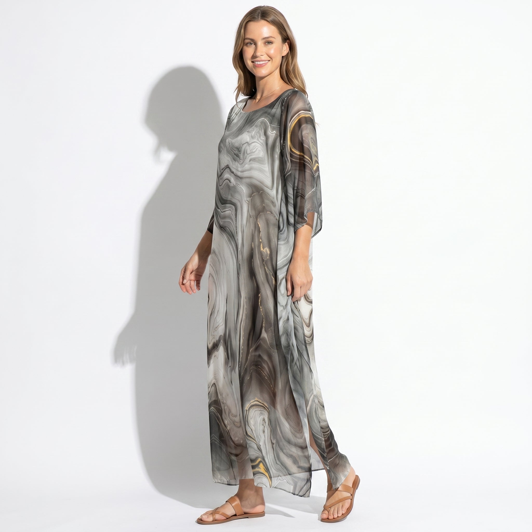 Lara - Dames Relaxed Fit Zomer Marmerprint Maxi Jurk