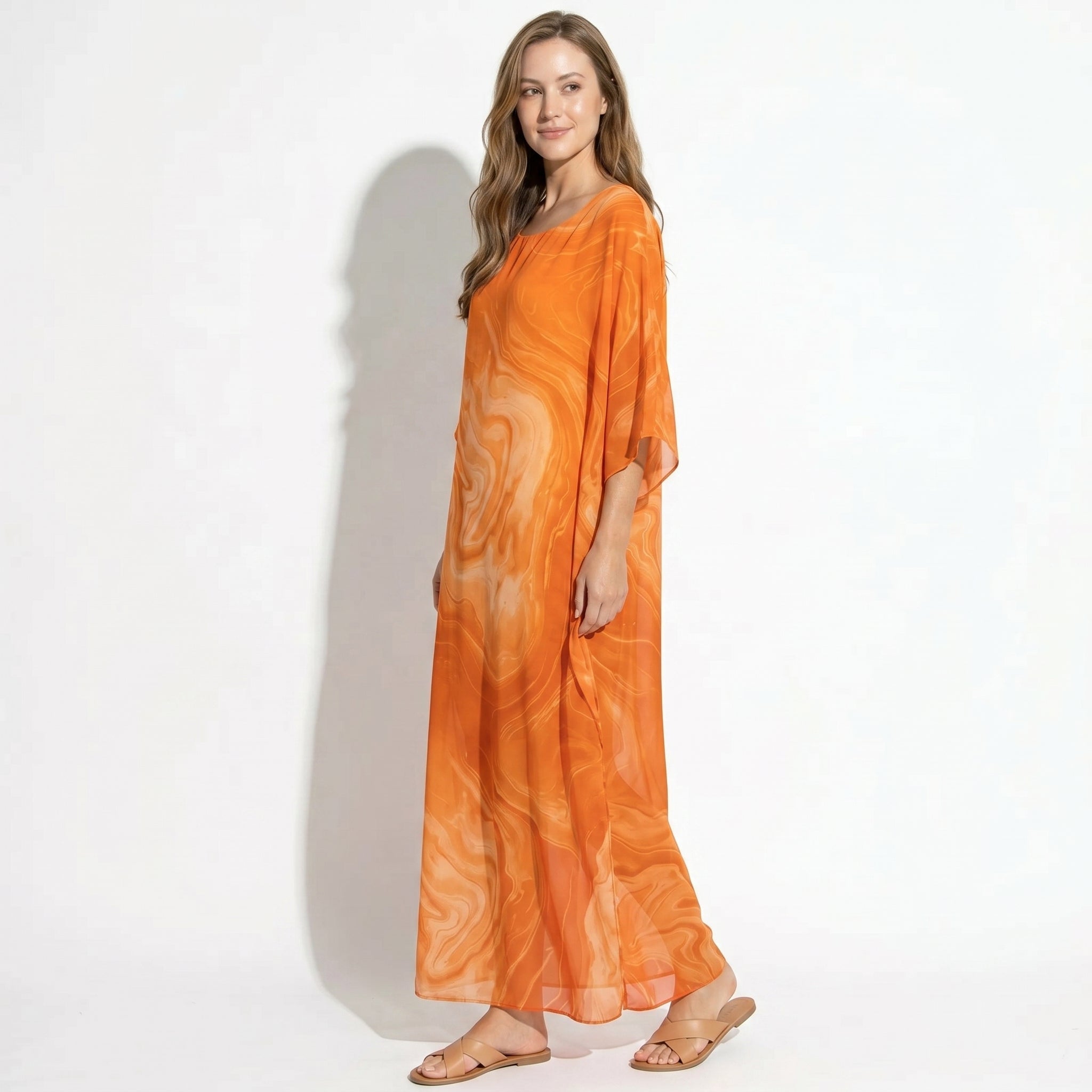 Lara - Dames Relaxed Fit Zomer Marmerprint Maxi Jurk