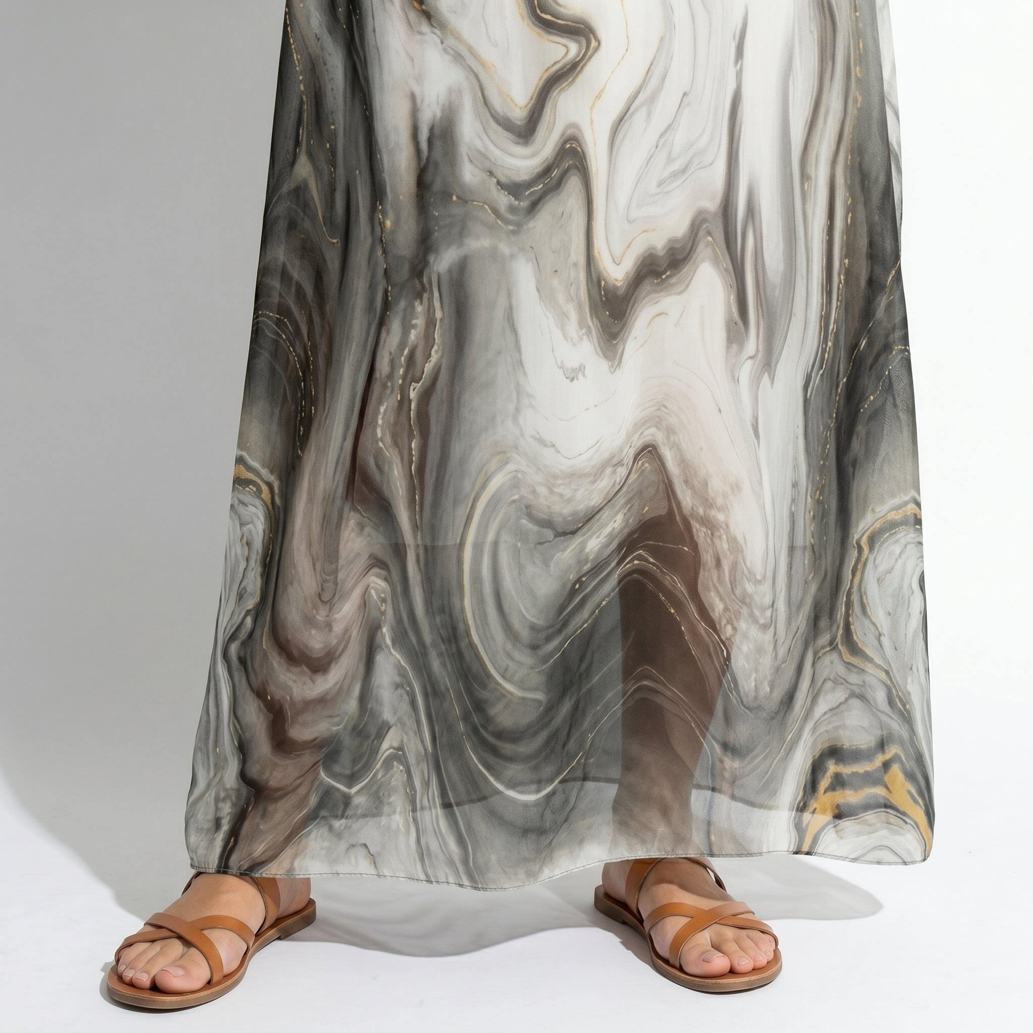 Lara - Dames Relaxed Fit Zomer Marmerprint Maxi Jurk